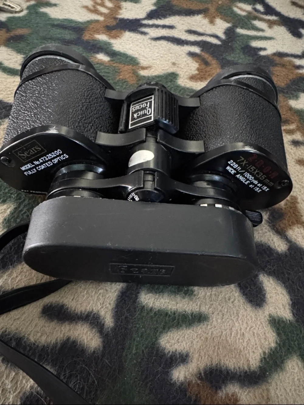 Vintage Sears Black Binoculars with Quick Focus and Textured Grip